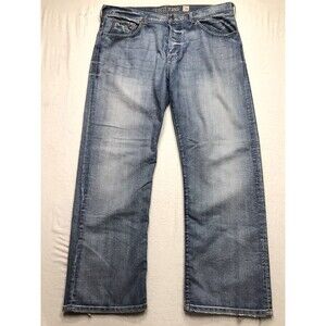 GUESS Jean Men 38x30 Dean Relaxed Fit Light Wash Wide Leg Baggy Skater Distressd